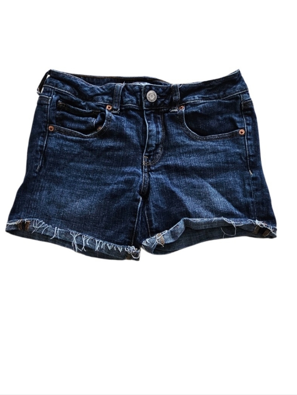 American Eagle Midi Cut-offs Denim Jean Super Stretch Shorts Sz 6 Distressed
